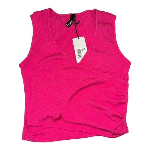 NWT Bobi Los Angeles Pink Semi Cropped Ribbed Tank Top - Picture 1 of 6